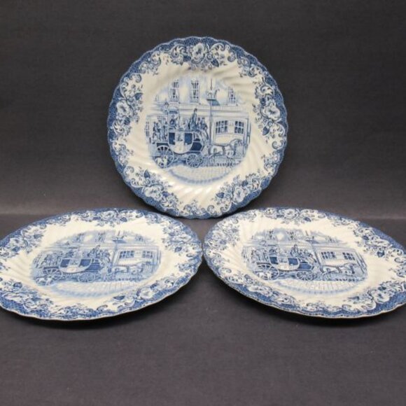 3 - Johnson Brothers England COACHING SCENES Blue 7 7/8 Inch Salad Plates - Picture 2 of 4